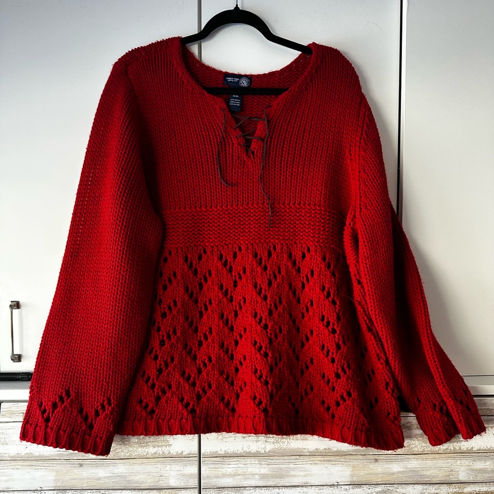 ❤️ Venezia Jeans Red Chunky Knit Lace-Up Sweater Plus Size 22/24 Y2K
